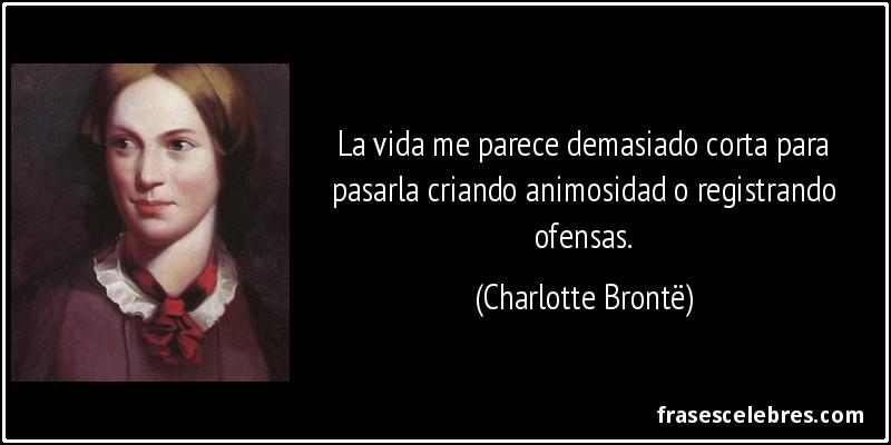 La vida me parece demasiado corta para pasarla criando animosidad o registrando ofensas. (Charlotte Brontë)