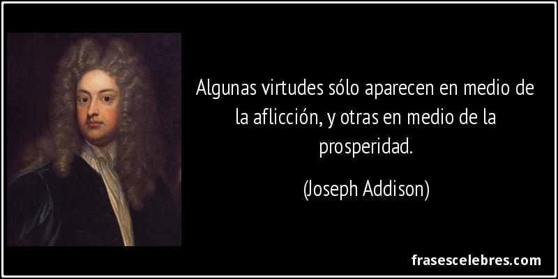 Algunas virtudes sólo aparecen en medio de la aflicción, y otras en medio de la prosperidad. (Joseph Addison)