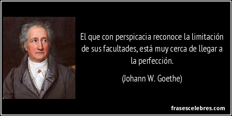 El que con perspicacia reconoce la limitación de sus facultades, está muy cerca de llegar a la perfección. (Johann W. Goethe)